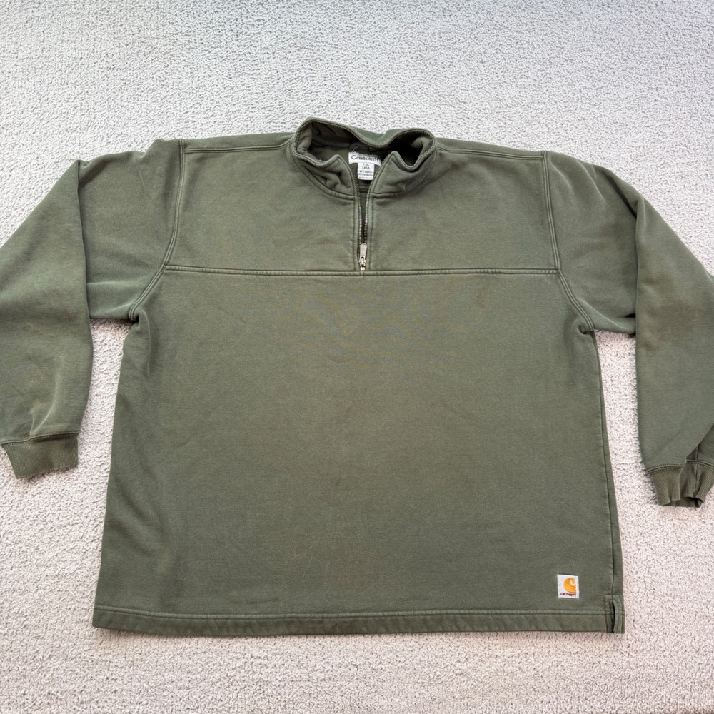 Vintage Carhartt K188 DGR Green Quarter Zip Sweatshirt Mens 2XL Tall Workwear